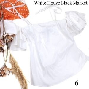 White House Black Market White Ruffle Off Shoulder Cotton Top Sz 6